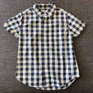 J. Crew Kids Crewcuts Kid's Navy Blue Checkered Gingham Short Sleeve Shirt, 6-7